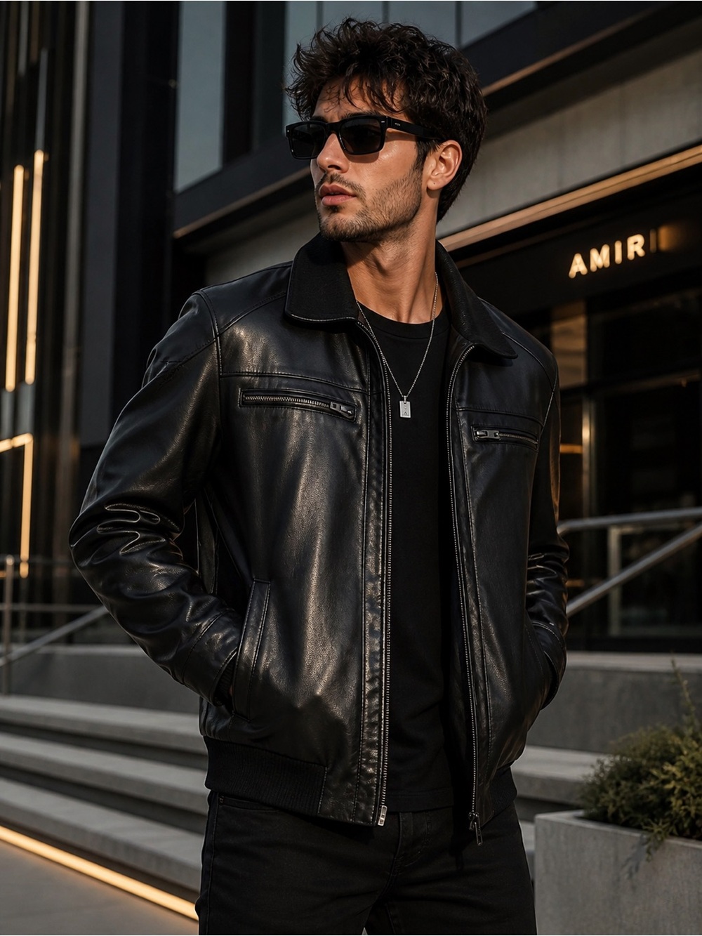 GUESS Men’s Black Faux Leather Bomber Jacket XL Quilted Lined Zip Moto Classic